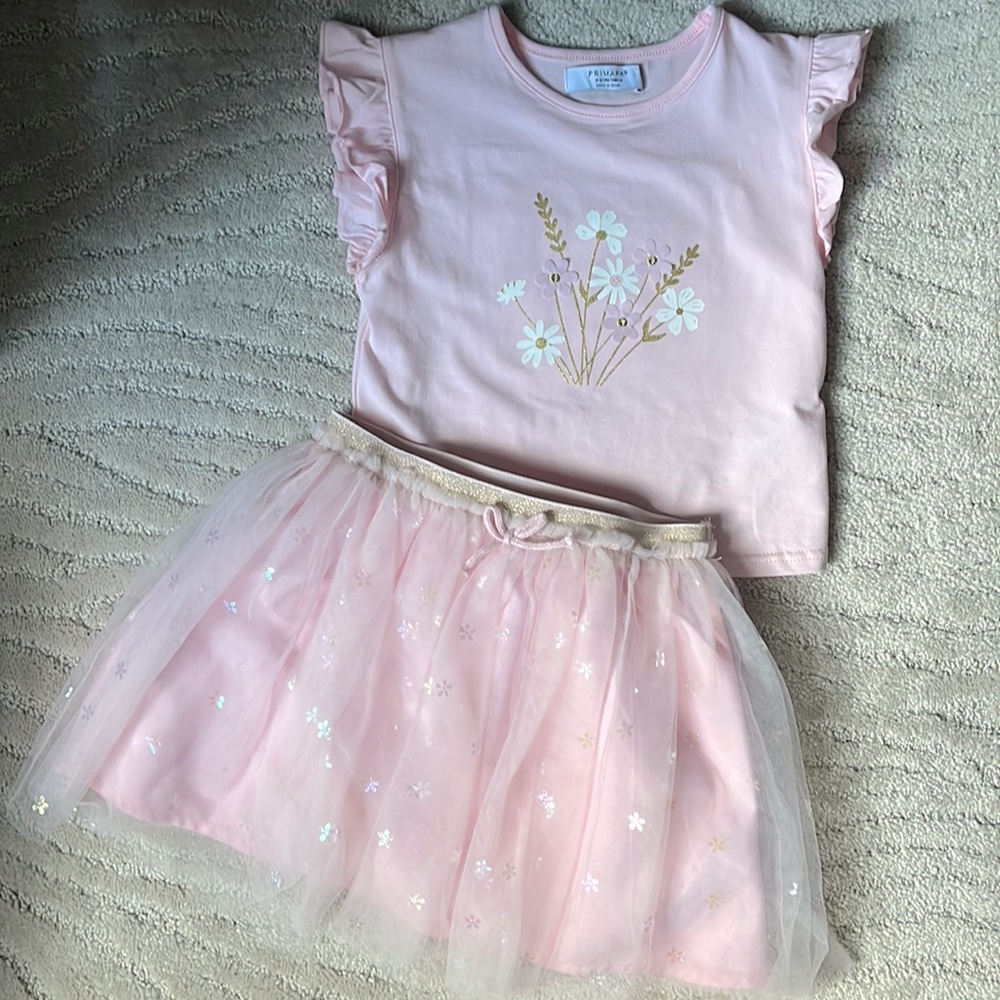NEW Kids Primark Flower Shirt & Skirt Set 4 - 5 Years